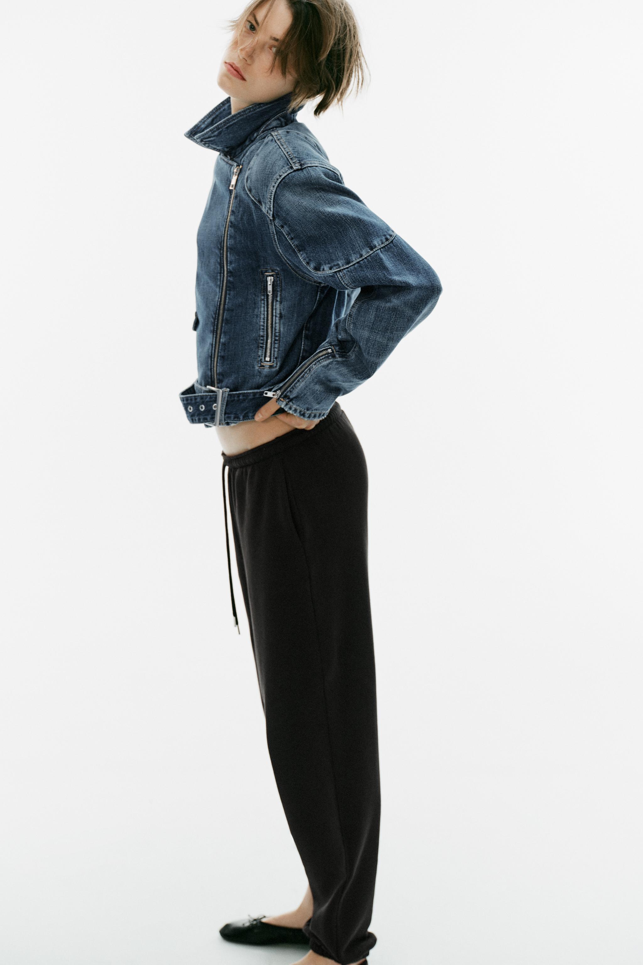 BLOUSON BIKER DENIM TRF CEINTURE
